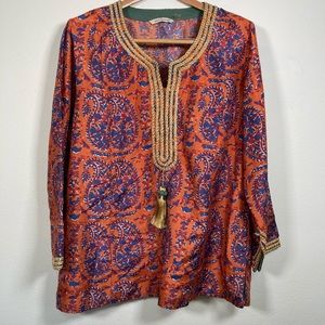Soft Surroundings Orange Gold Paisley Shirt Top XL